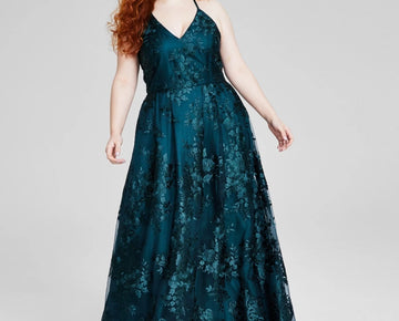 BCX Trendy Strappy Embroidered Sleeveless Gown Green Plus Size 18W MSRP $189