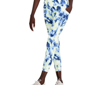 Ideology Women's Tie-Dyed Pocket 7/8 Length Leggings Blue White Size L