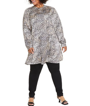 Anne Klein Plus Size 3X Animal-Print Split-Neck Tunic, LEOPARD $99