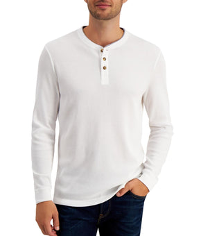 Club Room Mens Thermal Waffle Knit Henley Shirt White Size XL