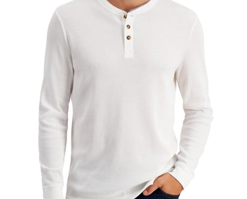 Club Room Mens Thermal Waffle Knit Henley Shirt White Size XL