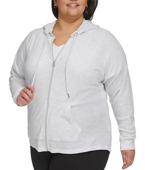 Calvin Klein Performance Ruched-Sleeve Zip Hoodie GREY Size 2X MSRP $59