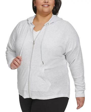 Calvin Klein Performance Ruched-Sleeve Zip Hoodie GREY SZ 2X SALE $59