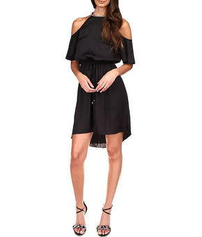 Michael Kors Cold-Shoulder Chain-Neck Dress Black Size L MSRP $140