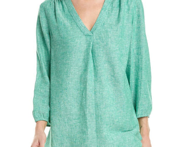 Jones New York V-Neck Pleat Front Linen-Blend Tunic, Size XL, Green MSRP $70