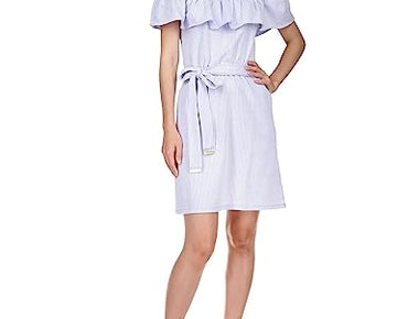 Michael Michael Kors Women's Ruffled Off-The-Shoulder Mini Dress (Size XL, Blue)