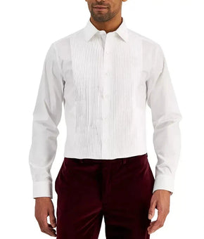 Alfani Dress Shirt Mens Size L 15/15.5 x 34/35 White Slim Fit Pleated Tuxedo $75