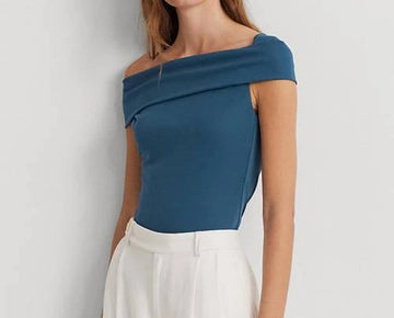 Lauren Ralph Lauren Womens Twisted Off-The-Should Indg Dusk Size XL Blue