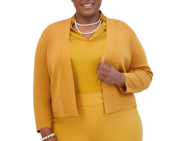 Kasper Women's Collarless Open-Front Cardigan Gold Size XL MSRP $89