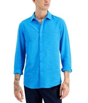 Inc Men's Long-Sleeve Sheer Slub Shirt Blue 100% Cotton Size XXL MSRP $55