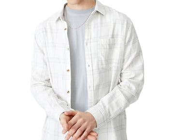 COTTON ON Mens Camden Long Sleeve Shirt Bone Check Size M, Beige