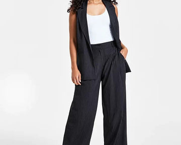 Bar III Petite Pinstriped Loose-Fit Trousers Navy Blue Size 6P MSRP $60