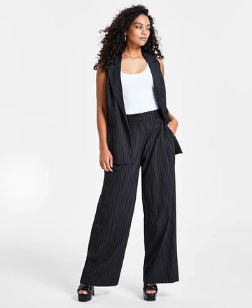 Bar III Petite Pinstriped Loose-Fit Trousers Navy Blue Size 6P MSRP $60