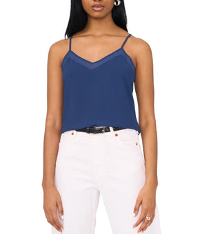 1.STATE Women's Spaghetti Strap Chiffon-Trim Camisole Blue Size S