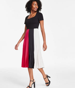 KARL LAGERFELD PARIS Women's Colorblocked Pleated Dress Black Size 6 MSRP $158