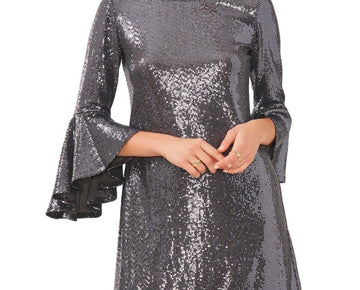 Vince Camuto Metallic Flounced-Sleeve Dress Gray Size XS MSRP $99