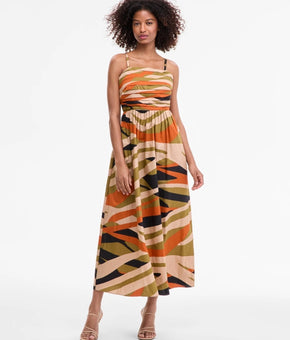 MSK Women's Cotton Pleated-Bodice Tie-Back Ankle Midi Dress Beige Size XL $109