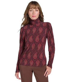 Tommy Hilfiger Women's Paisley-Print Turtleneck polyester Top Red Size S $69