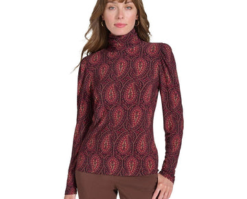 Tommy Hilfiger Women's Paisley-Print Turtleneck Top Red Size S MSRP $69
