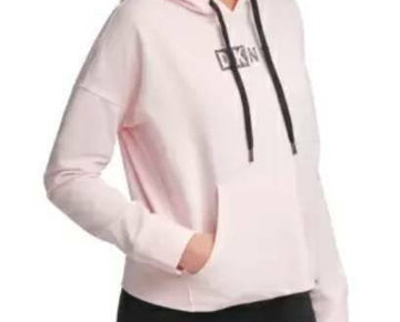 DKNY Sport Logo Hooded Cotton Sweatshirt Light Pink Size S MSRP $70