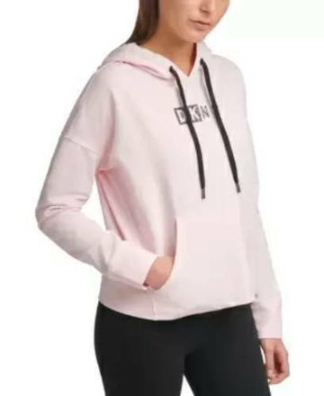 DKNY Sport Logo Hooded Cotton Sweatshirt Light Pink Size S MSRP $70