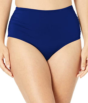 Anne Cole Women's High Waist Over Shirred Bikini Bottom Swimsuit,Navy, Size XL
