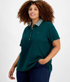 Tommy Hilfiger Womens Plus Collar Pullover Top Forest Size 1X Green MSRP $70