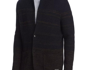 Scotch & Soda Men Structured Sweater Blazer Cardigan Dark Navy Blue Combo Size S