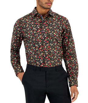 Bar Iii Men's Slim Fit Floral Button Up Dress Shirt Small Black Red