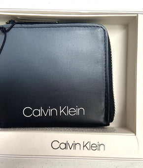 Calvin Klein Men's RFID Zip Around Card Case Wallet Black Gray Leather $50