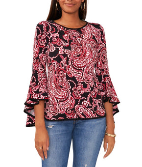 Sam & Jess Women's Bell-Sleeve Top Black Pink Size S MSRP $59