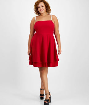 City Studios Trendy Plus Size 16W Embellished-Strap Dress Red MSRP $79
