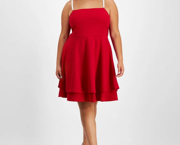 City Studios Trendy Plus Size 16W Embellished-Strap Dress Red MSRP $79