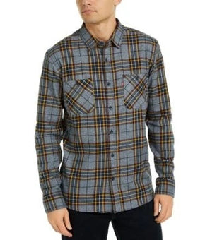 LEVI'S Mens Navy Plaid Collared Classic Fit Dress Shirt Size S Blue $55