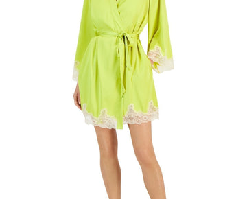 I.N.C. Women's Lace-Trim Stretch Satin Robe Light Green Size M MSRP $55