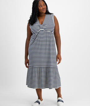 Tommy Hilfiger Plus Size Striped Sleeveless Blue Sky CaptainIvory Size 1X