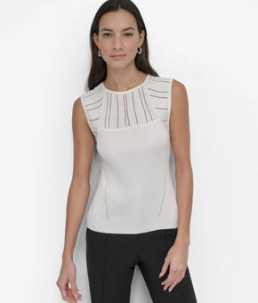 DKNY Women's Striped Yoke Sleeveless Knit Top Ivory Size M MSRP $69