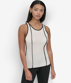 DKNY Women's Contrast Trim Tank Top White Size M MSRP $59