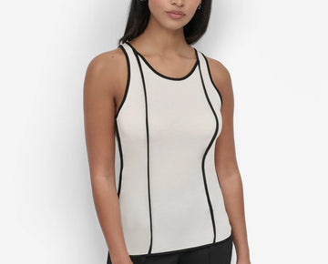 DKNY Women's Contrast Trim Tank Top White Size M MSRP $59