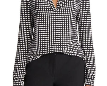 Anne Klein Women's Split-Neck Pearl-Dot Top Black White Size M MSRP $69