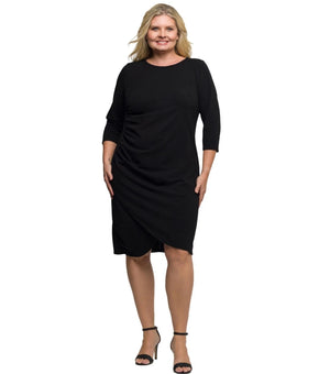 24seven Comfort Plus Size 3X Quarter Sleeve Ruched Tulip Hem Dress Black $87