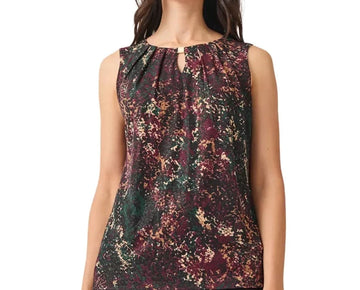 Kasper Petite Printed Keyhole Crewneck Sleeveless Top Black Size PL