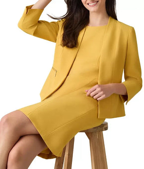 Kasper Petite Open-Front 3/4-Sleeve Blazer Mustard Yellow Size 16P MSRP $119