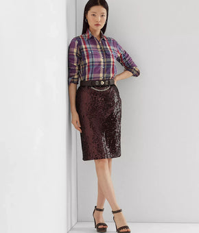 LAUREN RALPH LAUREN Women Sequined Tulle Pencil Skirt burgundy Size 18 MSRP $295