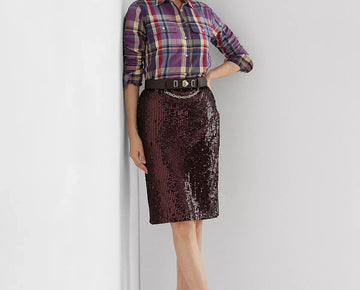 LAUREN RALPH LAUREN Women Sequined Tulle Pencil Skirt burgundy Size 18 MSRP $295