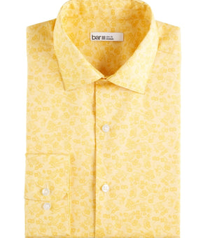 Bar III Dress Shirt Men Size M 15/15.5 Yellow Slim Fit Floral Organic Cotton $65