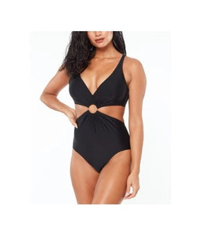 Bar III One Piece Swimsuit Womens Size M Black Core Solids Ring Cutout $88