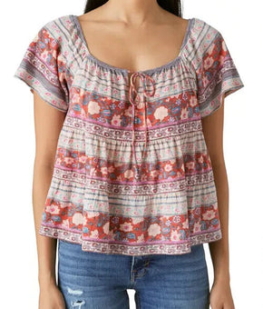 Lucky Brand Women's Tie-Neck Tiered Swing Top Brown Size M MSRP $60