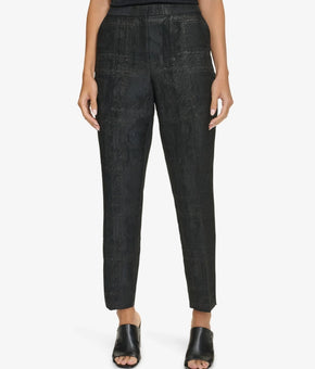 Calvin Klein Women's Metallic Jacquard Ankle Pants Black Size 16 MSRP $109