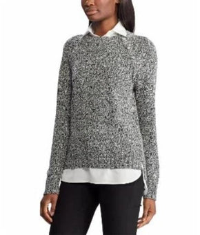 Lauren Ralph Lauren collar Layered Look Sweater Black Cream Size M MSRP $100